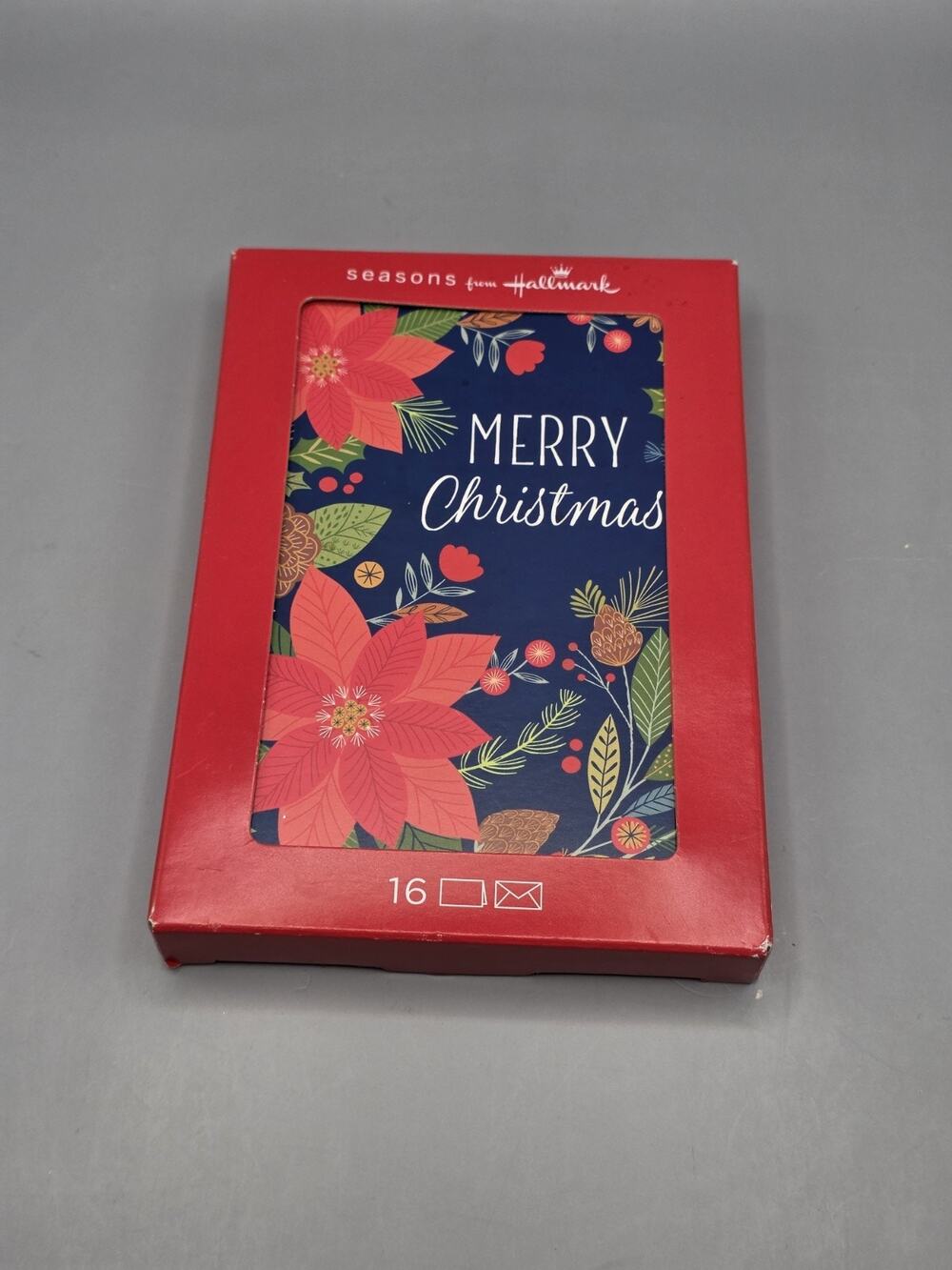 Seasons from Hallmark Boxed Christmas Cards 16 Ct Poinsettia Floral Holiday New